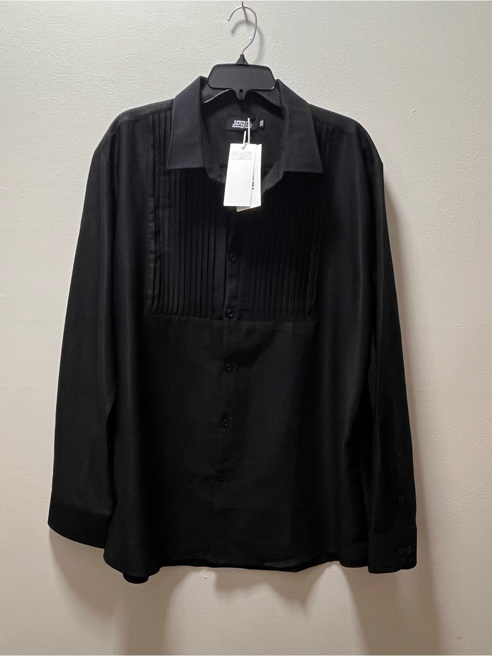 Jogal Black Dressy Classic Retro Pleated Front long Sleeve Dress Shirt, Sz XXL